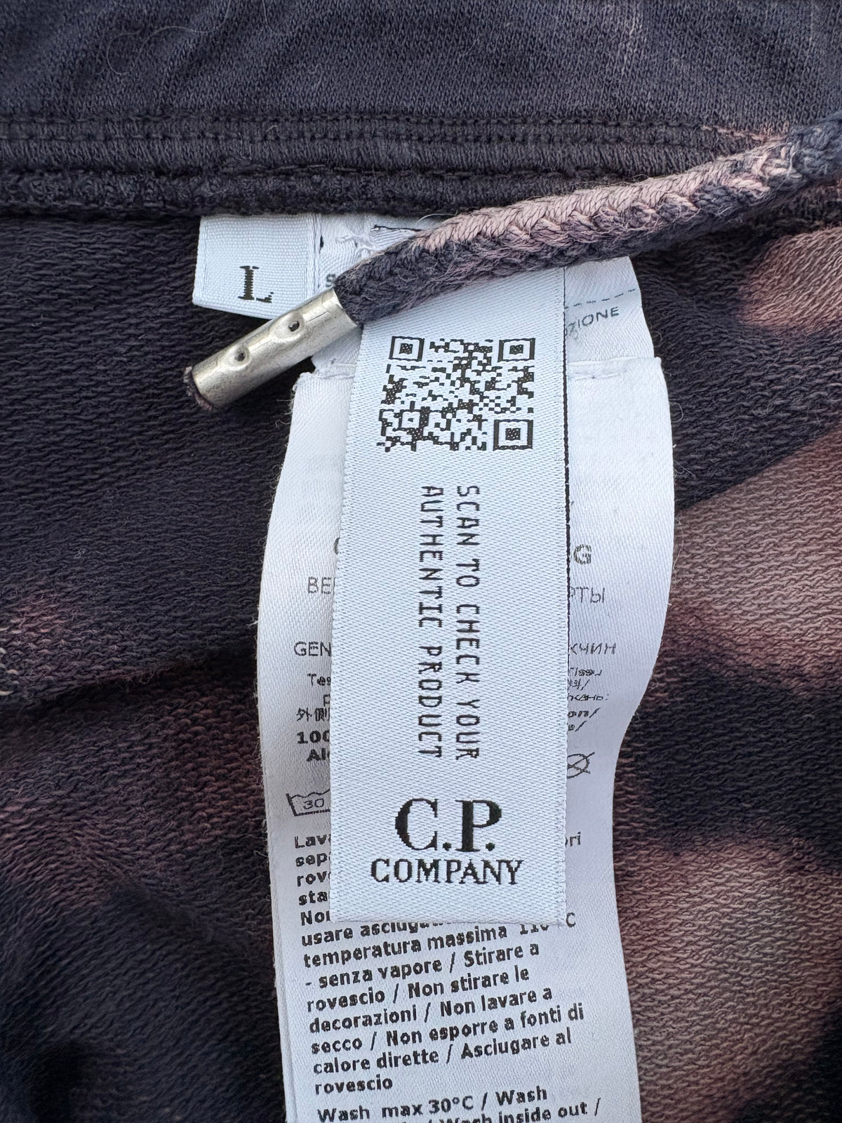 C.P. Company Custom Dyed Lens Cargo Sweat Shorts Navy Grey Bleach Effect – L