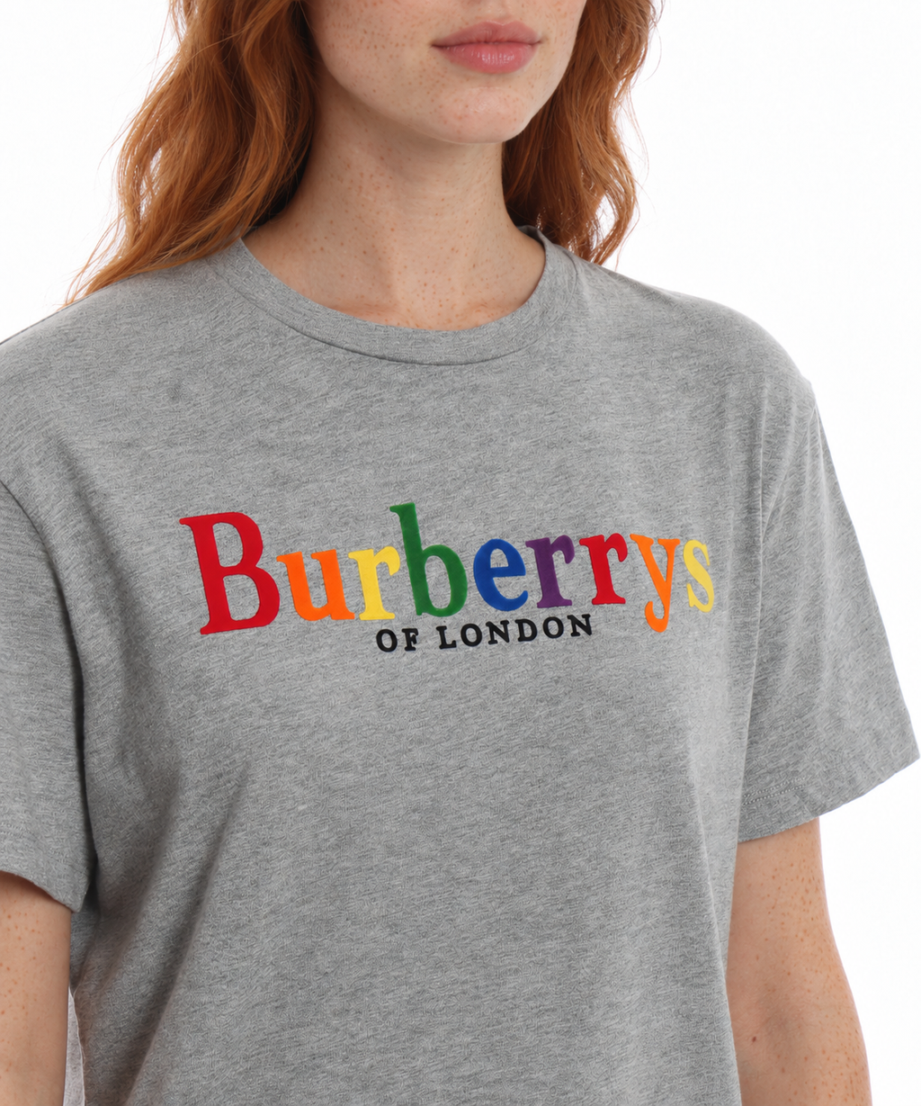 Burberrys Clumber Multicolour Logo T-Shirt – Pale Grey Melange – Size 6-10