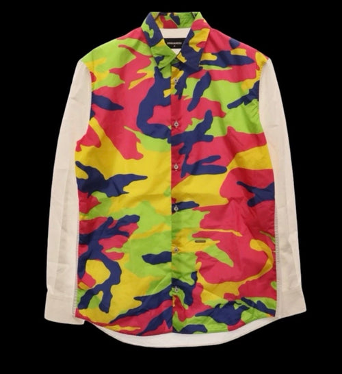 Brand New DSQUARED2 SS15 Runway Camo Patchwork Shirt - Size 52