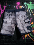 C.P. Company Custom Dyed Lens Cargo Sweat Shorts Navy Grey Bleach Effect – L