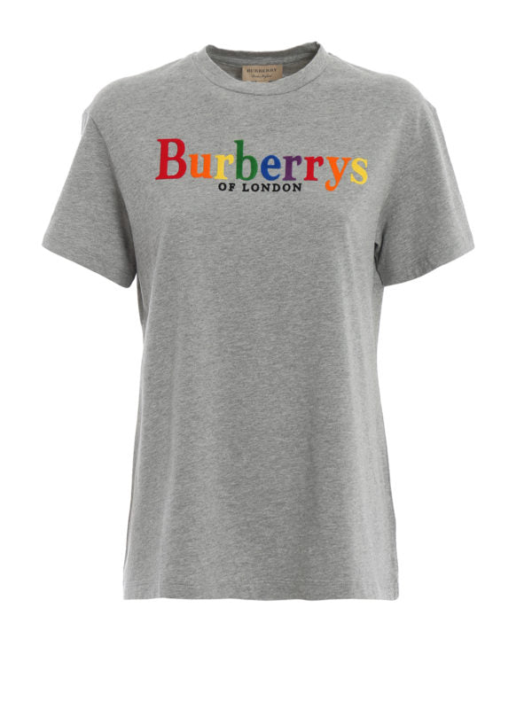 Burberrys Clumber Multicolour Logo T-Shirt – Pale Grey Melange – Size 6-10