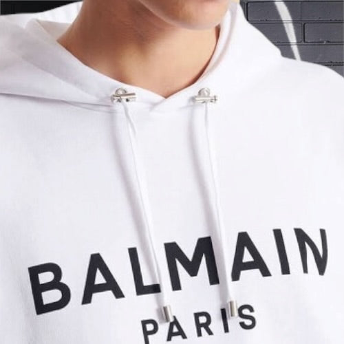 Balmain Logo Hoodie White