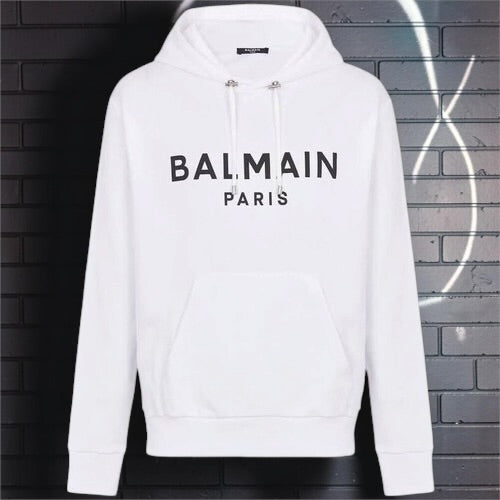 Balmain Logo Hoodie White