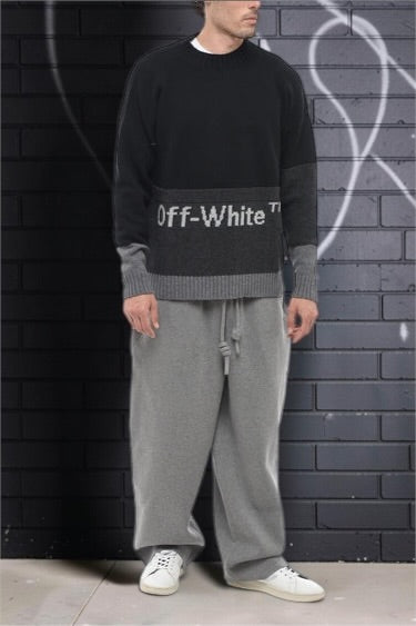 Off-White Blocked Knit Crewneck Sweater Black/White