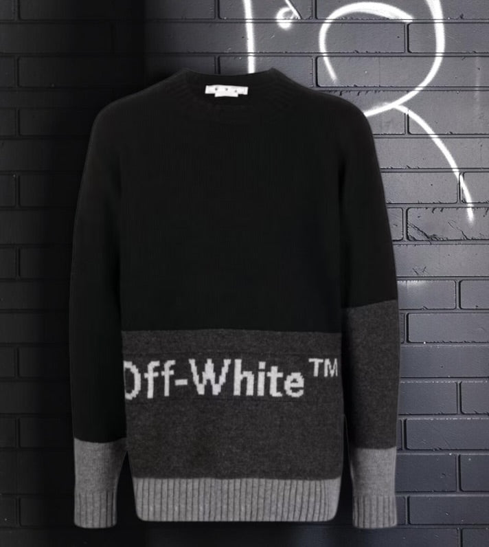 Off-White Blocked Knit Crewneck Sweater Black/White
