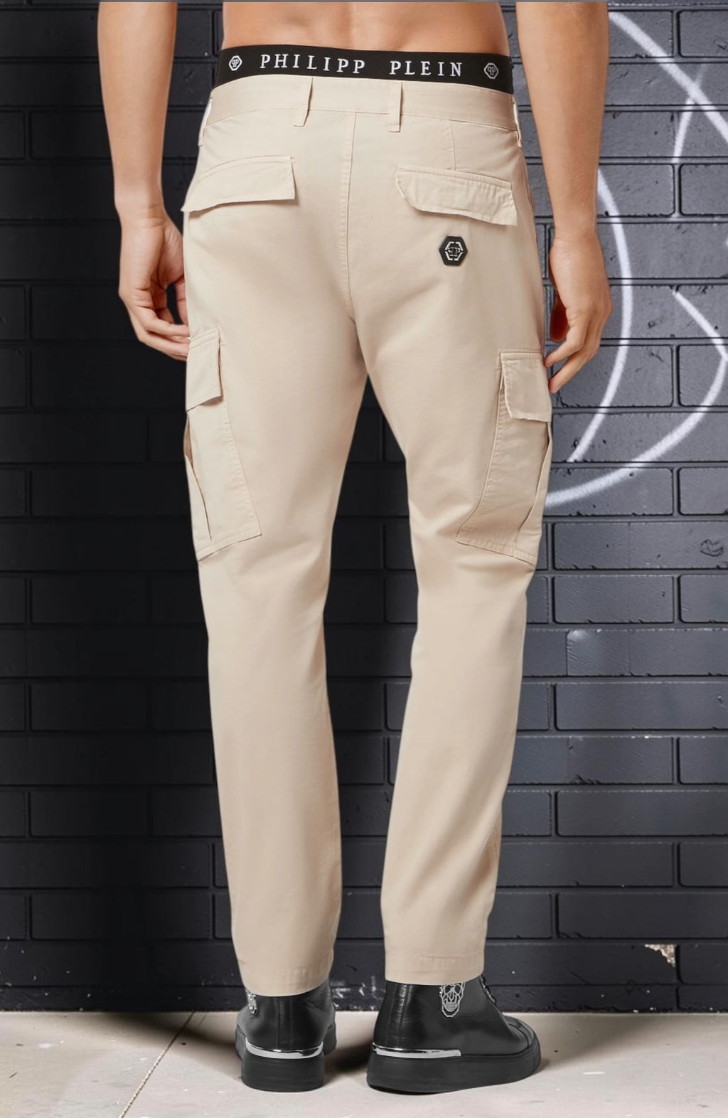 Philipp Plein Long Cargo Slim Fit Trousers Beige