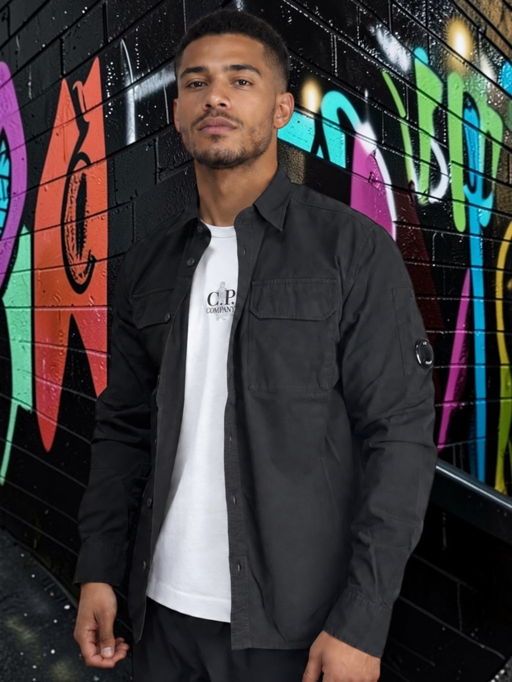 Brand New C.P. Company Organic Gabardine Lens Overshirt - Black - XXL