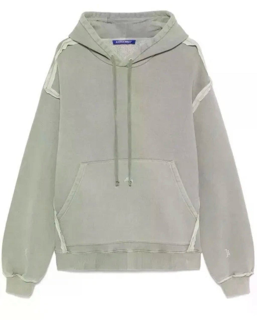 Aurora Fashion A-COLD-WALL* sage green heavyweight cotton hoodie with exposed seam detailing and kangaroo pocket.