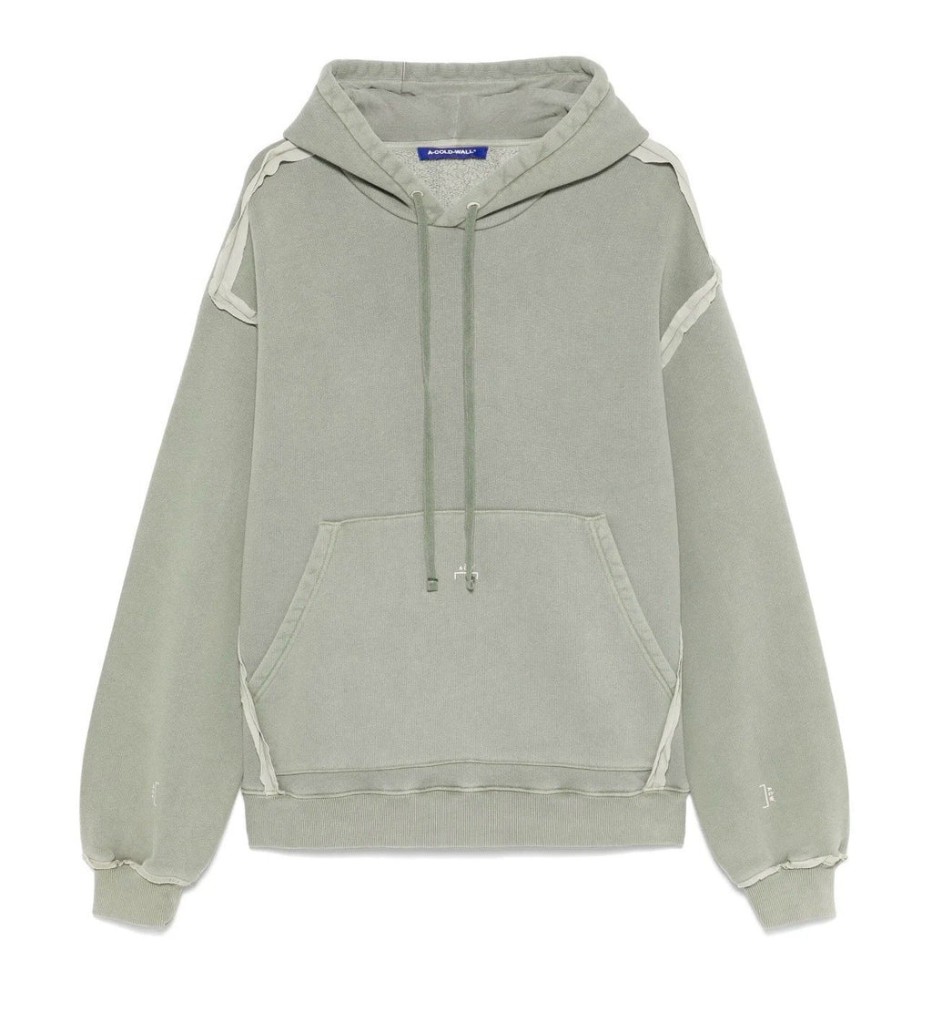 Aurora Fashion A-COLD-WALL* sage green heavyweight cotton hoodie with exposed seam detailing and kangaroo pocket