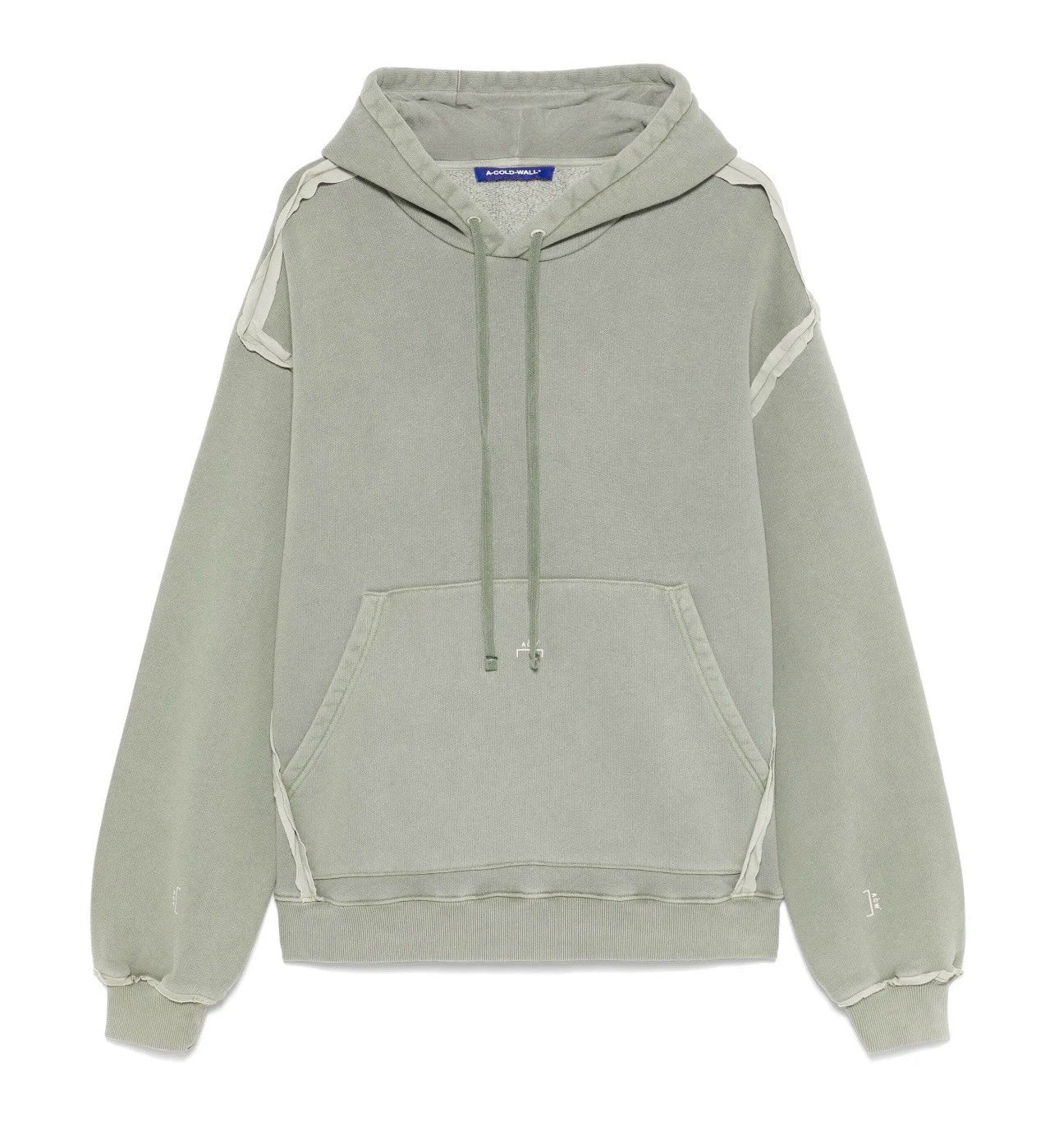 Aurora Fashion A-COLD-WALL* sage green heavyweight cotton hoodie with exposed seam detailing and kangaroo pocket