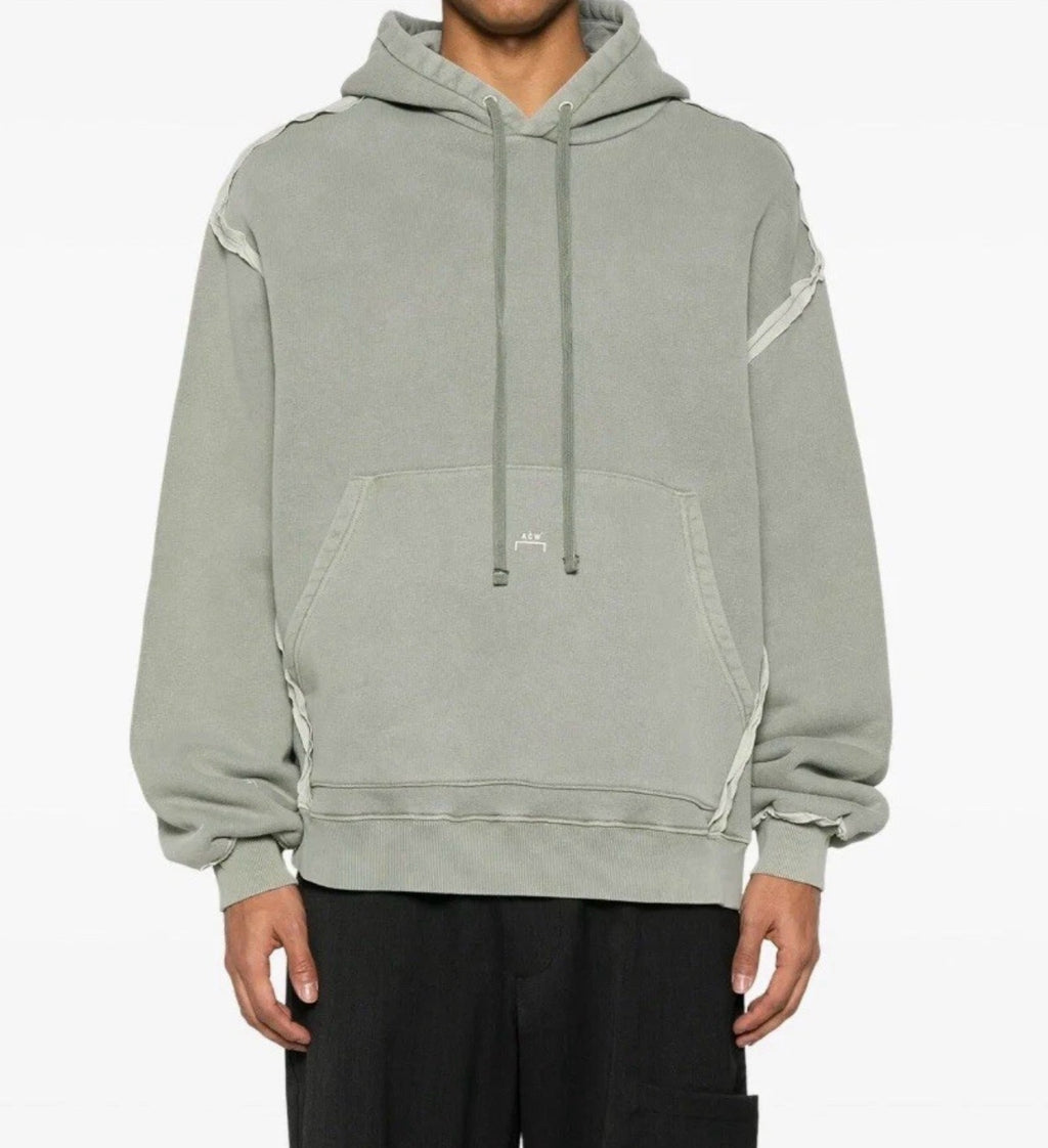Aurora Fashion A-COLD-WALL* sage green heavyweight cotton hoodie with exposed seam detailing and kangaroo pocket