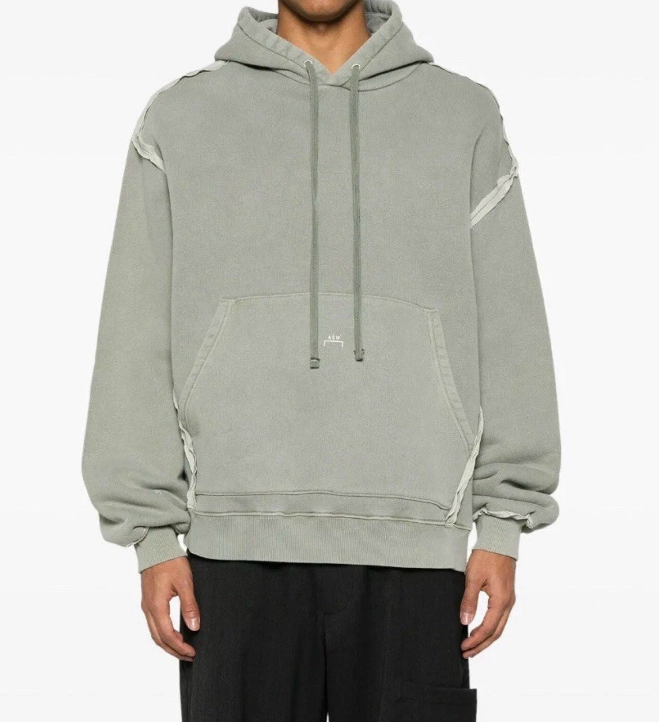 Aurora Fashion A-COLD-WALL* sage green heavyweight cotton hoodie with exposed seam detailing and kangaroo pocket