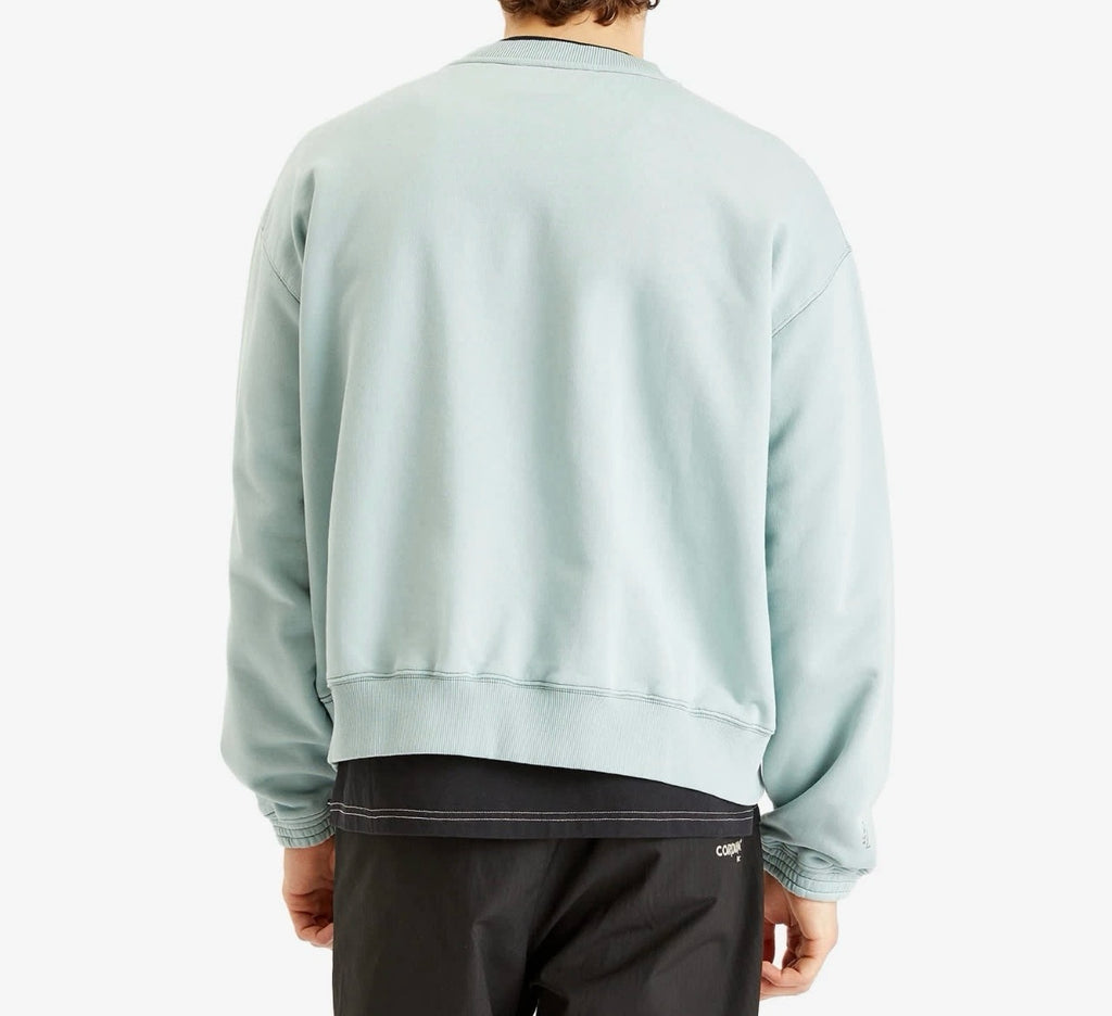 Back view of Aurora Fashion A-COLD-WALL* sage green heavyweight cotton sweatshirt with ribbed hem and cuffs