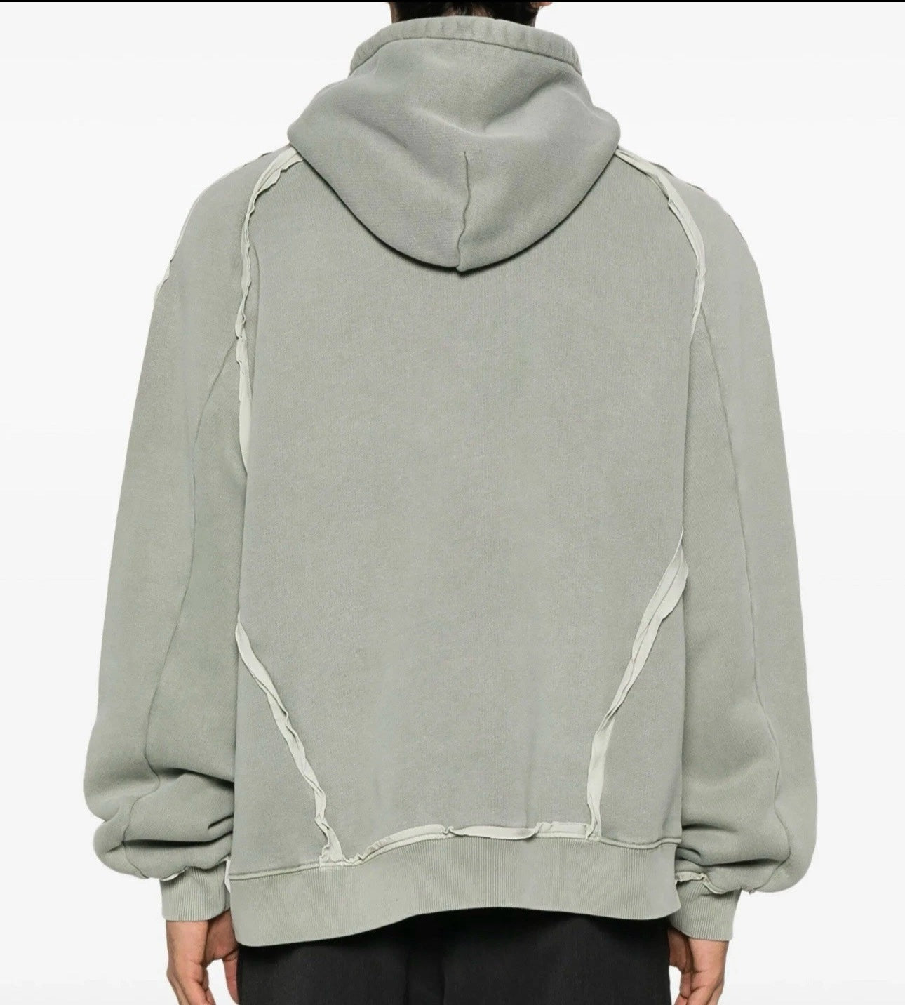 Aurora Fashion sage green A-COLD-WALL* cotton jersey hoodie with exposed seam detailing, back view